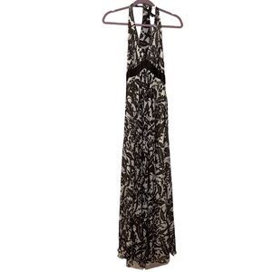 Vintage BCBG MaxAzaria 90s 100% Silk Maxi Dress - Brown/White Embellished - 4